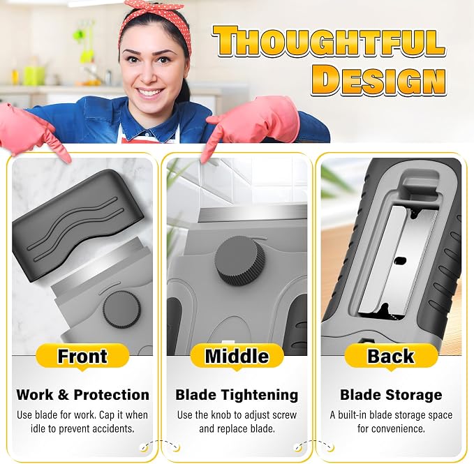 DIYSELF 2 Pack Paint Scraper Tool with 30 Razor Blades, Stove Top Cleaner Tools | Razor Blade Scrapers for Glass Stove Tops, Ovens, Windows and Tile, Paint Scraper Tools for Stickers, Glue and Residue