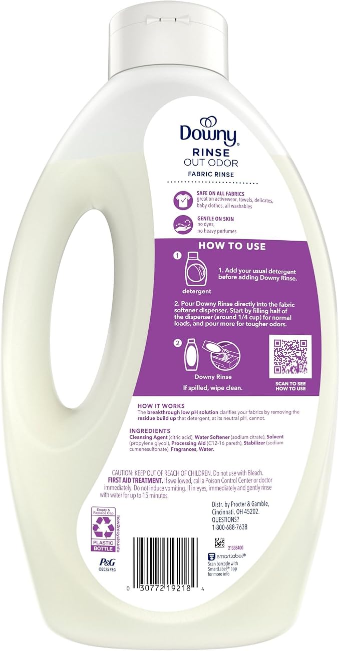 Downy Rinse Laundry Odor Remover, Fresh Lavender Scent, 62 FL OZ, Fabric Softener and Laundry Odor Removal Rinse