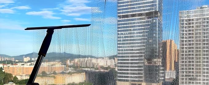 14" Window Cleaning Tool, All-Purpose Extendable Window Squeegee with 2 Blades and Stainless Steel Pole, Shower Squeegee for Glass Doors,Shower Doors, Windows, Bathroom and Car Windshields