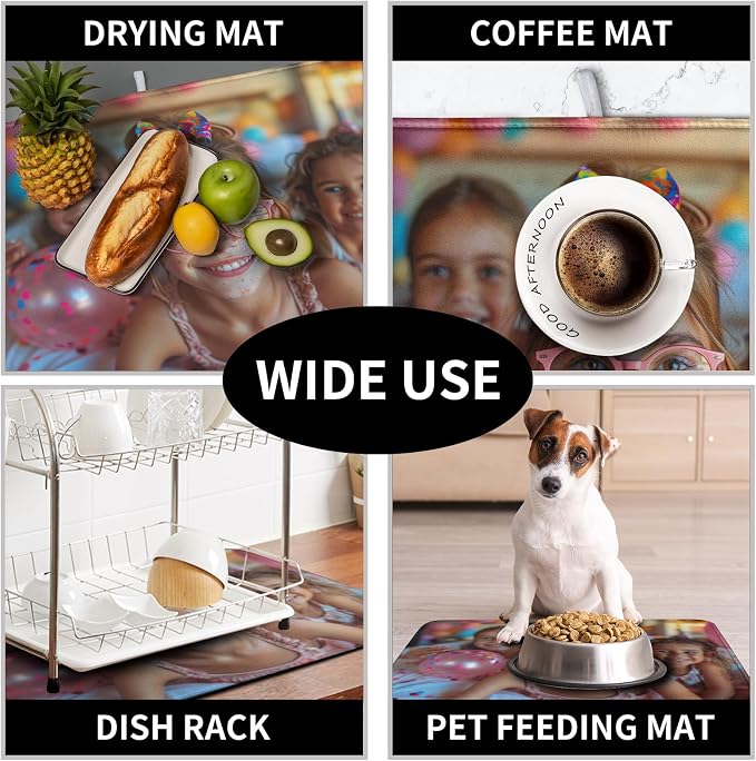 Customized Microfiber Fabric Dish Drying Mat for Kitchen Counter 16x18 Inch,Custom Any Photo or Text Drying Mat Personalized Dish Drainer Mat Super Absorbent Dish Rack Pad for Coffee Bar Sinks