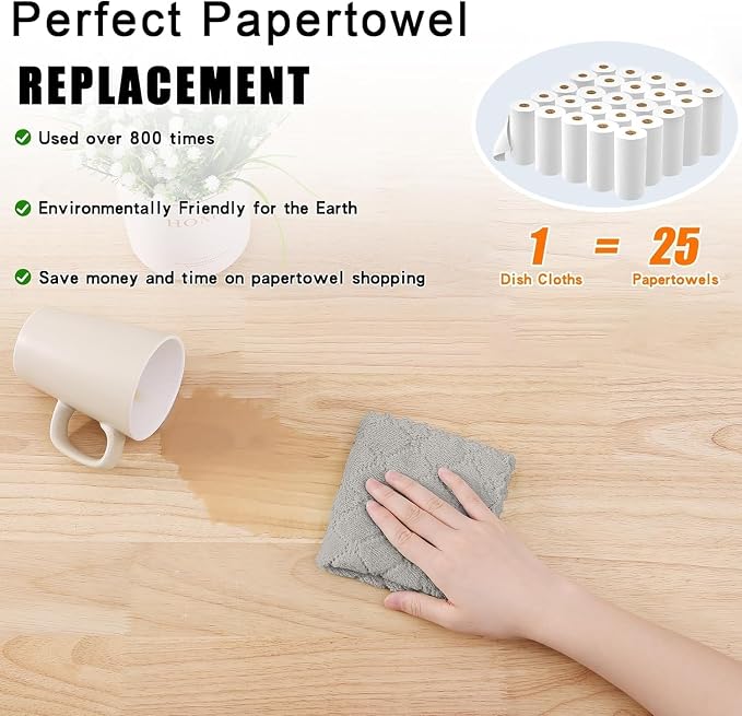 Homaxy 18 Pack Kitchen Dish Cloths (10 x 10 Inches, Grey), Super Soft and Absorbent Coral Velvet Dish Towels, Nonstick Oil Fast Drying Microfiber Cleaning Cloth, No Lint Household Dishcloths