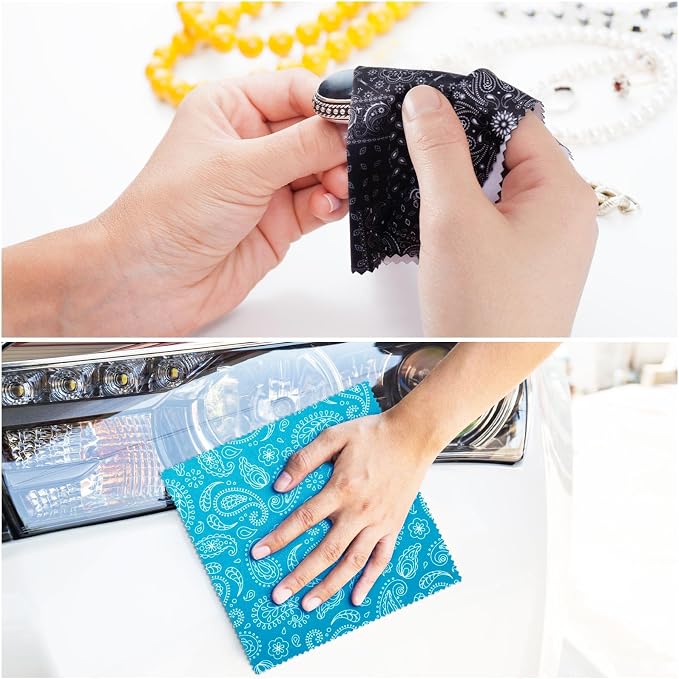 Copkim 24 Pcs Polyester Cleaning Cloth Paisley Elegant Flowers Design Glasses Cleaning Cloth Multicolor Microfiber Lens Wipes Reusable Eyeglasses Wipes for Camera Lens Cell Phone Screens, 6 x 6 Inch
