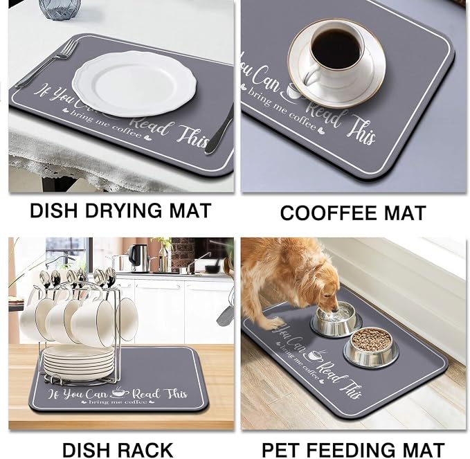 Coffee Bar Mat for Countertops 18inx24in,Absorbent Hide Stain Anti-Slip Cafe Bar Accessories Fit Under Coffee Machine Mat,dish drying mats for kitchen