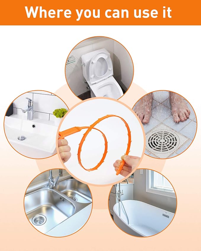 6 Pack 25 Inch Drain Snake Hair Clog Remover Tool, Flexible Sink Drain Cleaner for Shower, Bathtub, Bathroom Sink and Kitchen Sink, Reusable Drain Cleaning Tool for Hair Blockage Removal