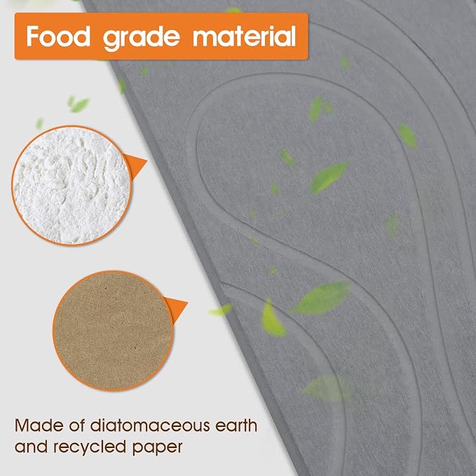Snuggery Stone Drying Mat for Kitchen Counter - 18"x14" Dirt-Resistant Quick Drying Fast Absorbent Non-Slip Diatomite Mat, Natural Diatomaceous Earth Dish Drying Pad for Dish Rack(Dark Grey)