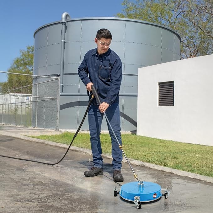 16" Pressure Washer Surface Cleaner with 4 Wheels, Coated Blue Stainless Steel Power Washer Surface Cleaner for Driveway Sidewalk Patio, 1/4" Quick Connector, 2 Extension Wand, 4000 PSI
