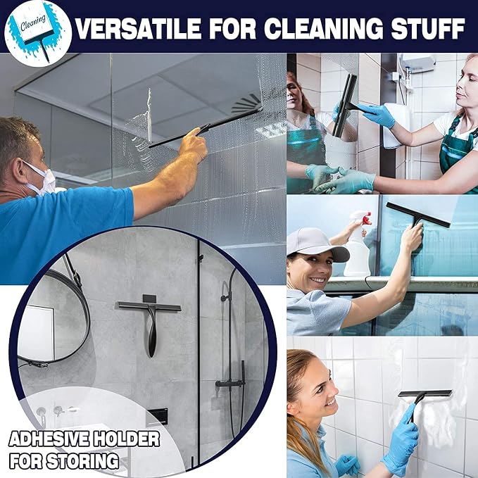 NETANY Shower Squeegee, 14-Inch Matte Black Squeegee, All-Purpose Stainless Steel Squeegee for Bathroom, Shower Doors, Mirrors, Tiles and Car Windows - 100% Streak Free