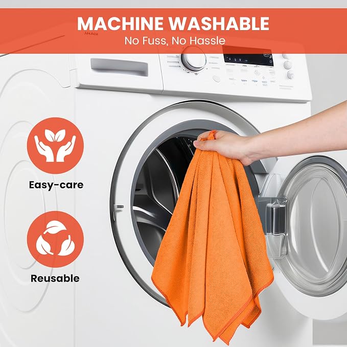 SIFANGKE Microfiber Cleaning Cloth, 12 Pack Orange Cleaning Rags for Housekeeping, Reusable Microfiber Towels for Car, Kitchen, Bathroom and Household Cleaning Supplies, 11.8"X11.8"
