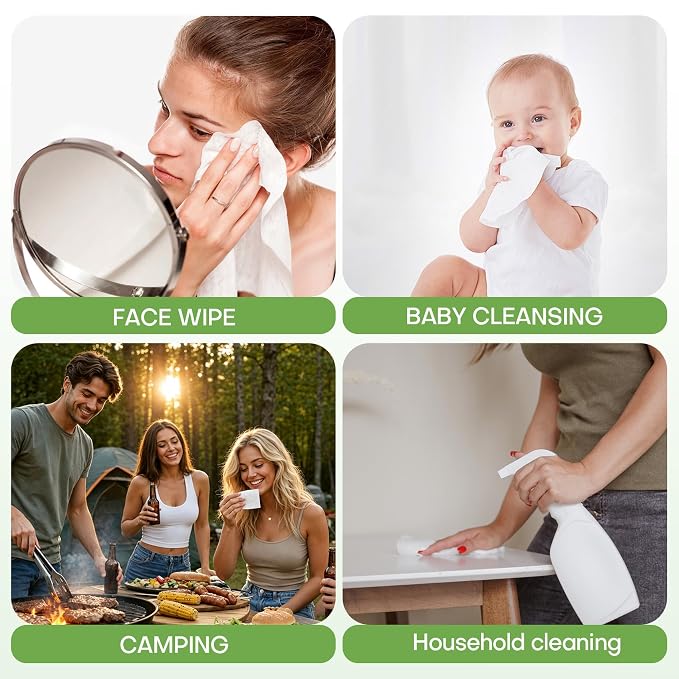 Compressed Towel Tablets 200 Count, Thicken Disposable Face Towel with 2 Carry Cases, Biodegradable & Compact, Cotton Clean Face Towels for Outdoor Camping Hiking Travel Gym BBQ Home