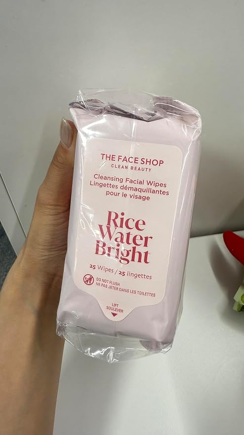 THE FACE SHOP X GLAMZILLA Rice Water Bright Cleansing Wipes On-the-Go Bundle for Face, Moisturizing, Infused with Rice Extract, Cleansing Facial Wipes, 25 Count (Pack of 3)