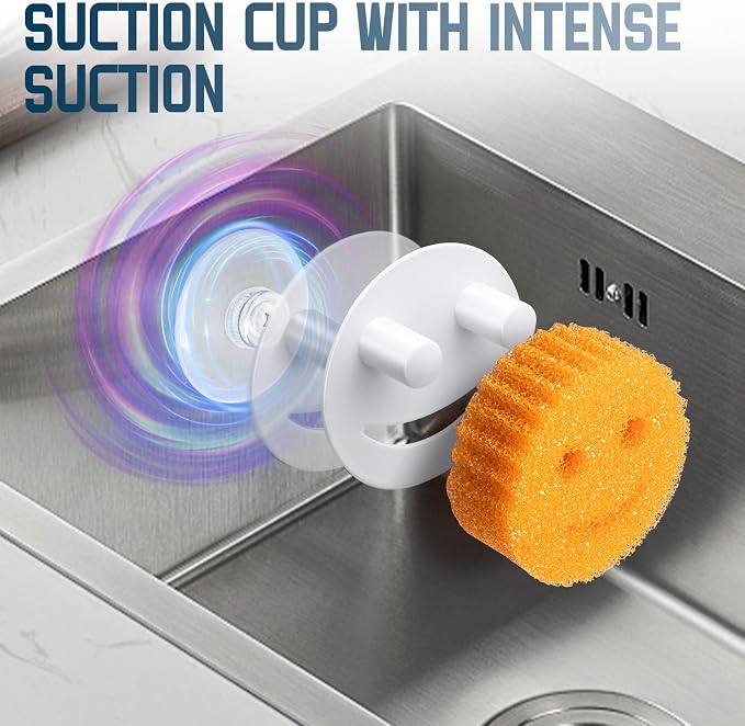 Yoshiky Stainless Steel Smiley Face Sponge Holder, Silver Sink Caddy Organizer Storage with Suction Cup for Kitchen, Kitchen Accessories Decor Scrubber-White