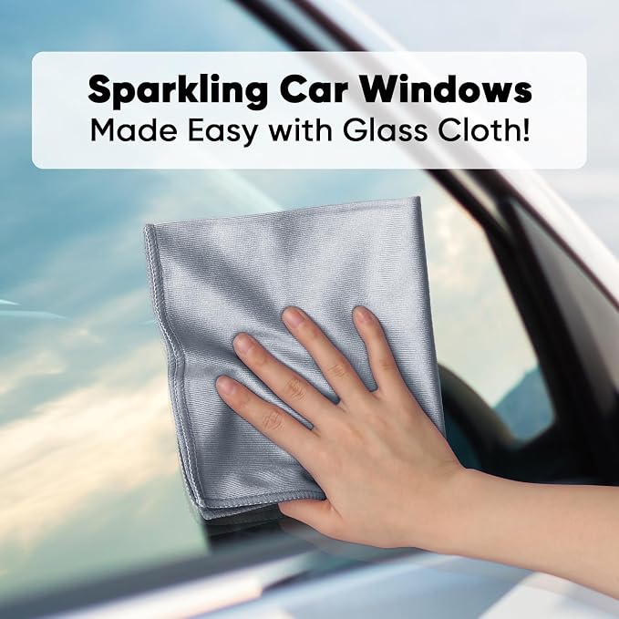 HOMEXCEL Microfiber Glass Cleaning Cloths 6 PK, Lint Free Streak Free, Reusable Microfiber Magic Cleaning Cloth for Cleaning Windows, Glasses, Mirrors, Screens, Stainless Steel, and More, Grey-14”×16”