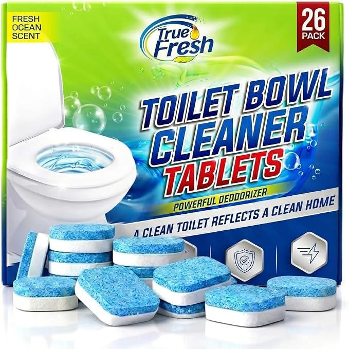 True Fresh Toilet Bowl Cleaner Tablets 26 Pack Deodorizer & Septic Safe Deep Cleaning, Odor Eliminator, Stain Remover for Long-Lasting Freshness Fresh Ocean Scent