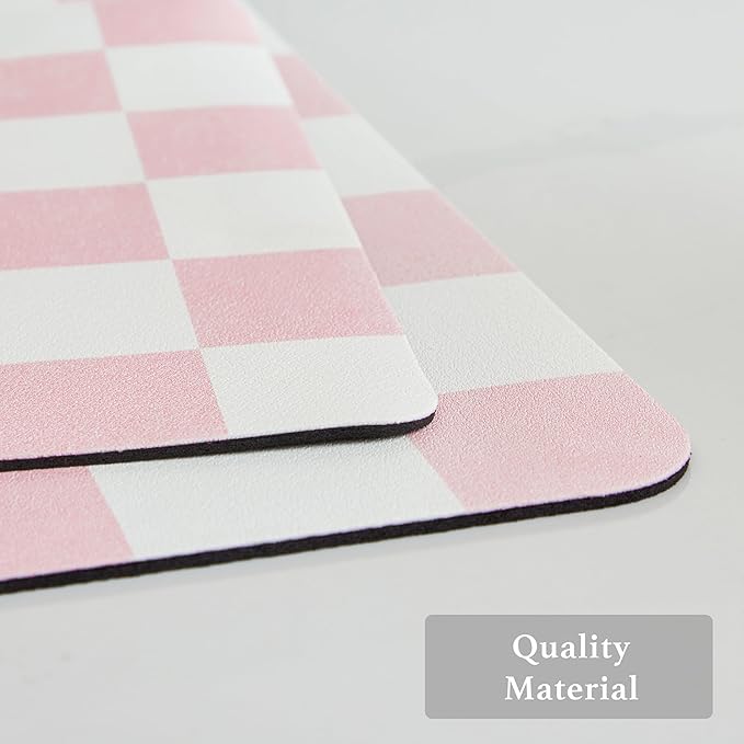 Ohocut Checkered Dish Drying Mat for Kitchen Counter, Coffee Bar Station Accessories, Retro Cute Aesthetic Girly Women Modern Absorbent Drainer Mat Kitchen Drying Mat Easy Clean, Pink 12" x 19"
