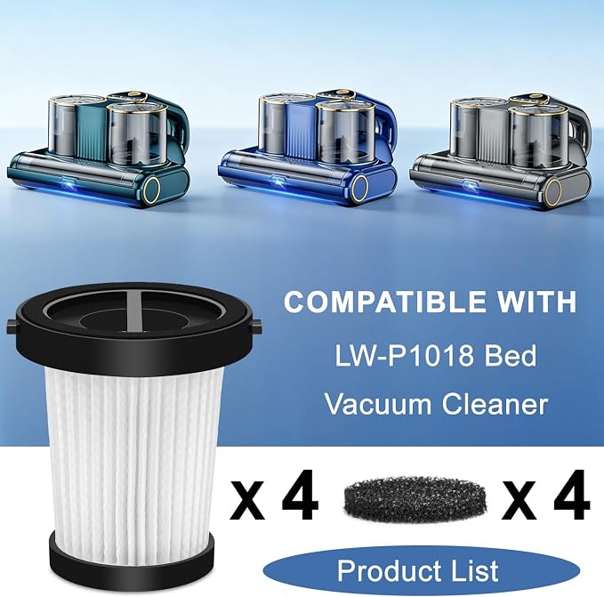 Replacement Filter Compatible with CFBF LW-P1018 Mattress Vacuum Cleaner | 4 Pack High-Efficiency Dust Removal Washable and Reusable Bed Vacuum Cleaner HEPA Filter