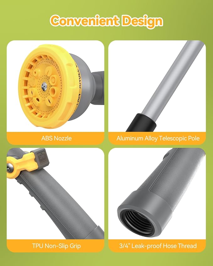 VOXON Garden Hose Watering Wand 29-43 Inch Adjustable Spray Wand | 10 Spray Patterns, 180° Swivel Head, Thumb Flow Control for Hanging Baskets, High Shrubs, Patio and Garden Plants