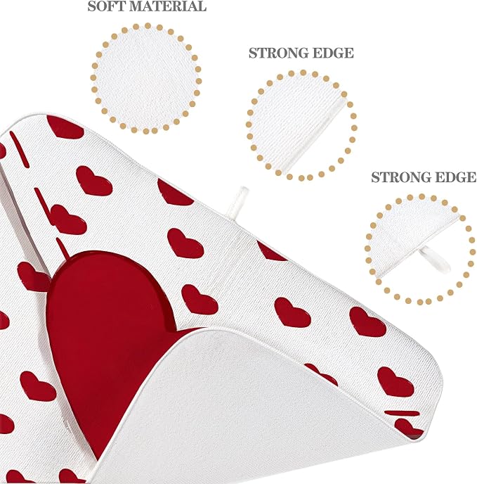 Valentines Dish Drying Mat 18x24 Inch Red Hearts Dish Drainer Protector Pad for Kitchen Counter Absorbent Holiday Love Drying Pad for Drainer Rack Kitchen Fast Dry