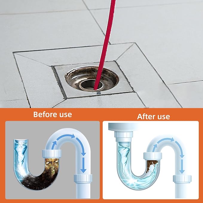 Sewer Jetter Kit for Pressure Washer, 50FT Drain Cleaner Hose 5800PSI with 1/4 Inch NPT Corner, Rotating Nozzle and 4 Different Button Nose Sewer Jet Nozzles, Waterproof Tape and 2 Spanners (Red)