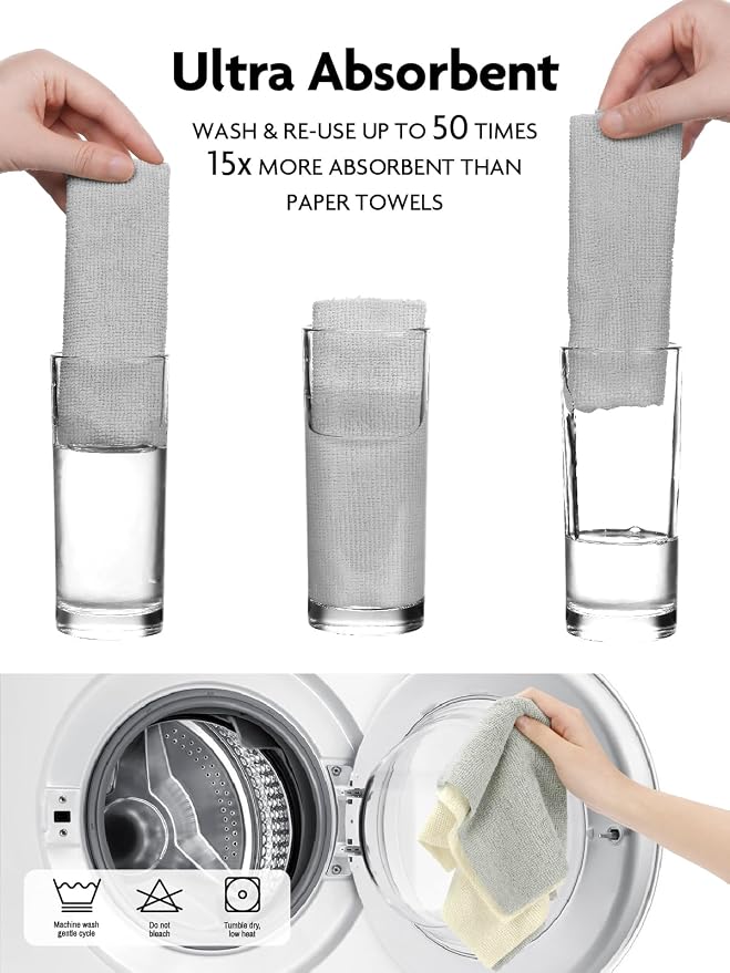 Fantasticlean Kitchen Towels Roll, 40 Sheets, 10''x 10'' (Beige, Grayish) | Tear-away Dish Towels for Kitchen, Ultra Absorbent, Lint-free, Premium Microfiber Cleaning Cloths, for All-Purpose Cleaning