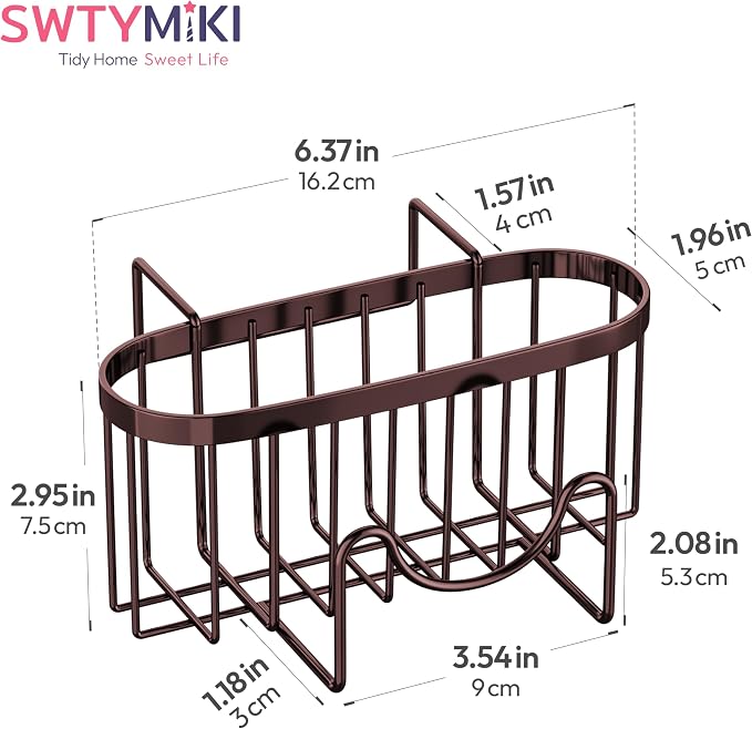 SWTYMIKI Sponge Holder for Kitchen Sink - Movable Kitchen Sink Caddy with M Shape Hook, Stainless Steel Hanging Sponge Caddy for Dish Sponge, Brush, Stopper Organizer in Double Bowl Sink, Bronze