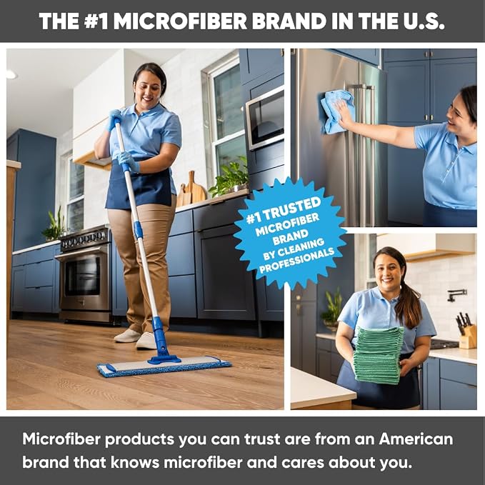 Microfiber Wholesale 18" Microfiber Wet Mop Pads, Bulk Case of 108 – Reusable, Machine-Washable Refills with Hook-and-Loop Backing – Fits Standard 18-Inch Flat Mop – Commercial Mop Pad Replacements
