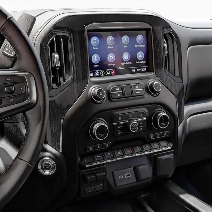 RT-TCZ for Silverado Dash Navigation Panel Trim Cover for Chevy Silverado 2019-2021 for GMC Sierra 2019-2022 Black Wood Grain Interior Accessories
