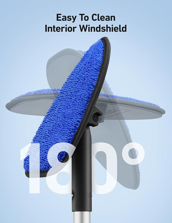 AstroAI Windshield Cleaner Tool, Car Window Cleaner with 4 Upgraded Microfiber Pads, 1 Spray Bottle, 180° Rotatable and Extendable Handle, Effortless Installation
