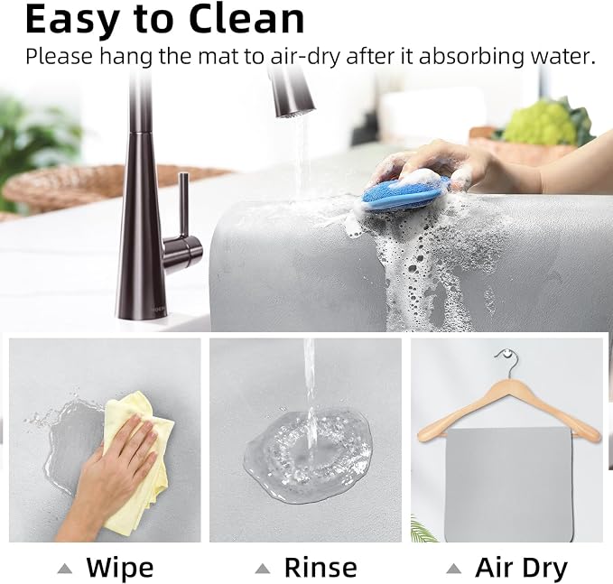 LOPNUR Kitchen Dish Drying Mat, 31.5"x17" Dish Drying Mats for Kitchen Counter, Diatomite Coffee Mat, Super Absorbent Dish Drying Pad, Heat Resistant Mat with Anti-slip Rubber Backed, Light Grey