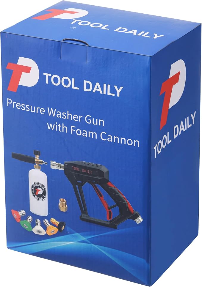 Tool Daily Short Pressure Washer Gun with Foam Cannon, 1/4" Quick Connect | 5 Power Washer Nozzle Tips Multiple Degrees, 1 Liter Soap Cannon, M22 Pressure Washing Gun, Not Compatible with GardenHose