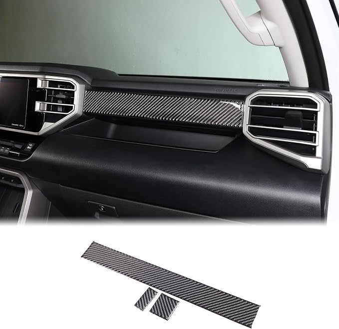 Carbon Fiber Center Control Panel Dashboard Strips Trim Sticker Fit Toyot@a Tundra/Sequoia 2022-2024 Center Console Molding Panel Cover Dashboard Central Control Strip Interior Decorative Accessories