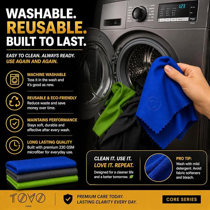Microfiber Cleaning Cloth, 2 Pack + Velvet Pouch, 6"x7",230 GSM Thick Lens Cleaner for Glasses, Camera & Screens, Ultra Soft, Streak-Free, Lint-Free, Scratch-Safe- Ocean Series