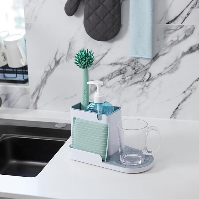 Amazon Basics Kitchen Sink Caddy Organizer for Sponge and Brush Storage, Large, White