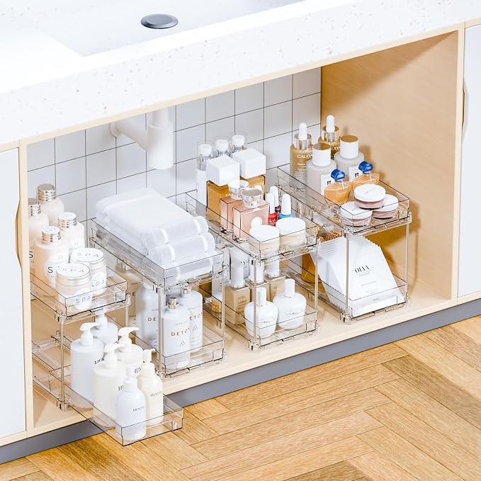Yieach 2 Tier Pull Out Cabinet Organizer and Medicine Cabinet Storage for Supplement,Vitamin,Medication and Pill Bottle,10.4" Deep Pantry Organizers Drawer,Under Sink Organizer for Bathroom,Cupboard