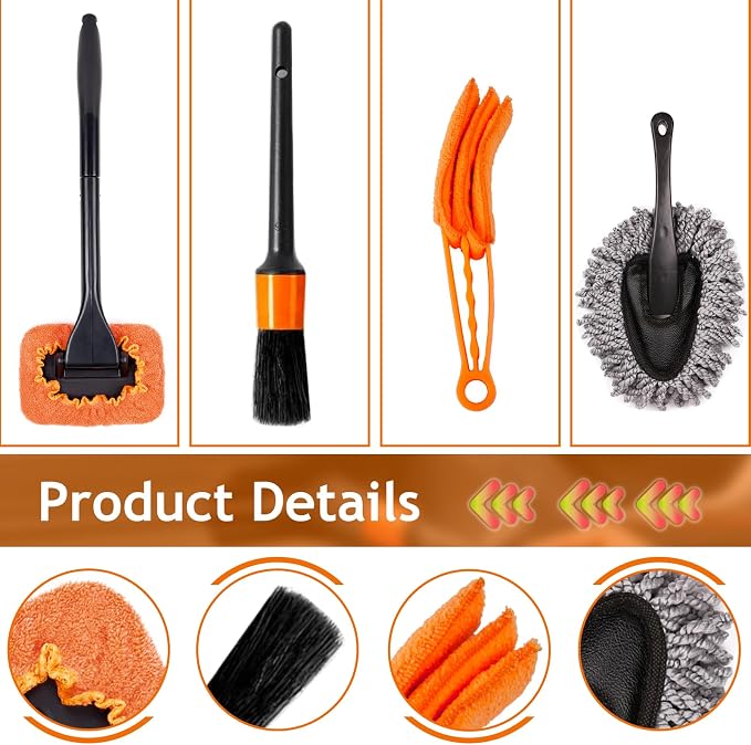 THINKWORK Windshield Cleaner Tool, Car Detailing Kit Interior, Car Cleaning Kit Interior and Exterior Detail Brush, Auto Supplies & Accessories for Men Women | 180 Degree Rotating Head, Extendable Handle, 3 Washable Pads, Streak Free Cleaning for Windo...
