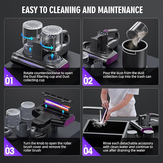 Mattress Vacuum Cleaner with 16KPa Suction, UV-C Light, 140°F Heated Air, 30000 RPM Brushroll, Ultrasonic Technology, HEPA Filter, 500W Corded Bed Vacuum for Mattress, Sofa & Carpet (Dark Gray)