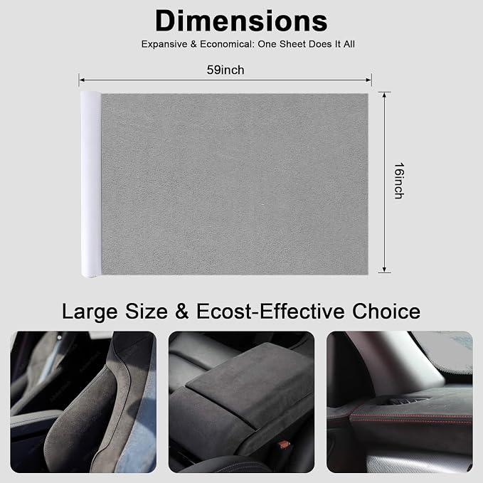 Premium Grey Suede Fabric Wrap - 16x59 inch Suede Wrap for Car Interior - Self-Adhesive Microfiber and Synthetic Leather, Stretchable Interior Film for Car and Home Decor