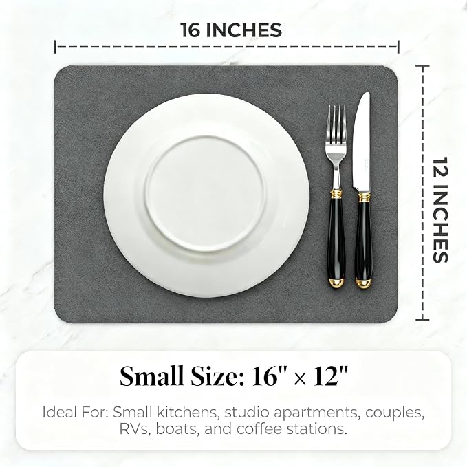 Dish Drying Mat Super Absorbent – 16" x 12" Coffee Mat for Countertops – Non-Slip Drying Mat for Kitchen Counter – Easy to Clean Water Absorbent Mat – Quick Dry Dish Drying Mats (Dark Gray)