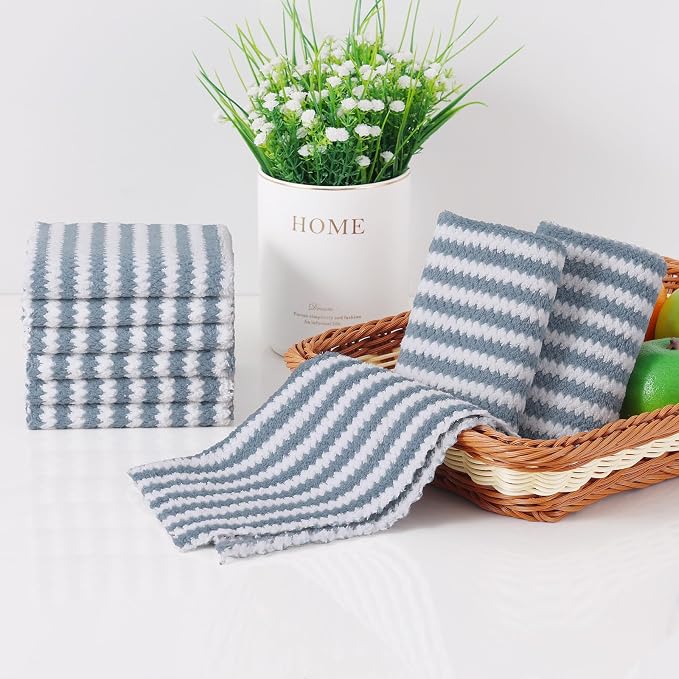 Homaxy 18 Pack Kitchen Dish Cloths, Ultra Soft and Absorbent Dish Towels, Reusable Fast Drying Microfiber Cleaning Cloth, Coral Velvet Wave Design No-lint, 10 x 10 inches, Dusty Blue