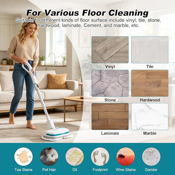 Electric Mop Pads, 6.3in Heavy Scrub Spin Mop Pads for Most Cordless Electric Spin Mop, Round Mop Replacement Pads for Floor Cleaning(8 Pack)