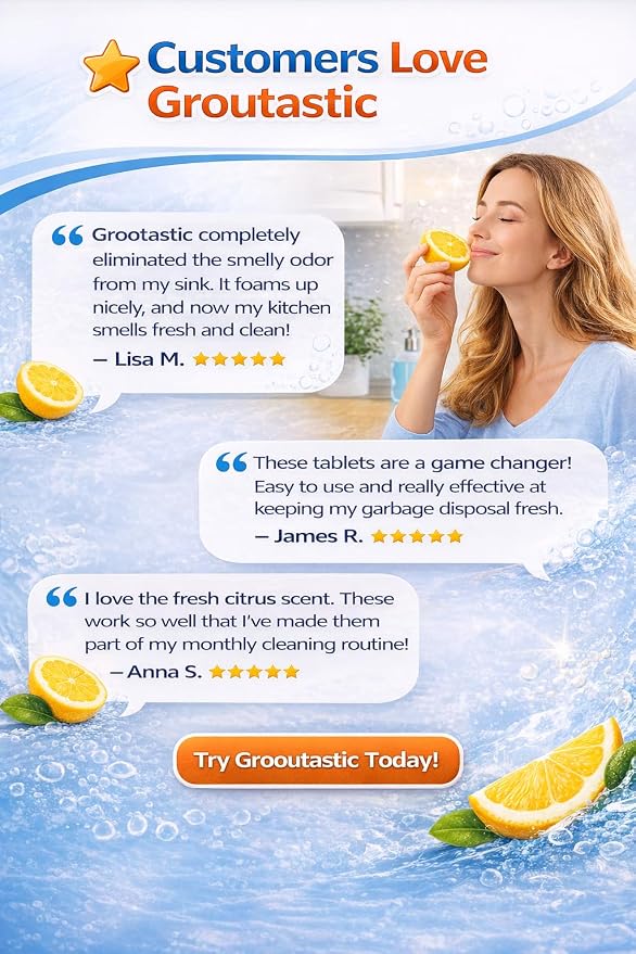 Garbage Disposal Cleaner Tablets – Citrus Foaming Tablets for Sink & Drain Deodorizing | 24 Pack, 1 Year Supply | Removes Odor, Grease & Food Buildup | Fits All Disposals