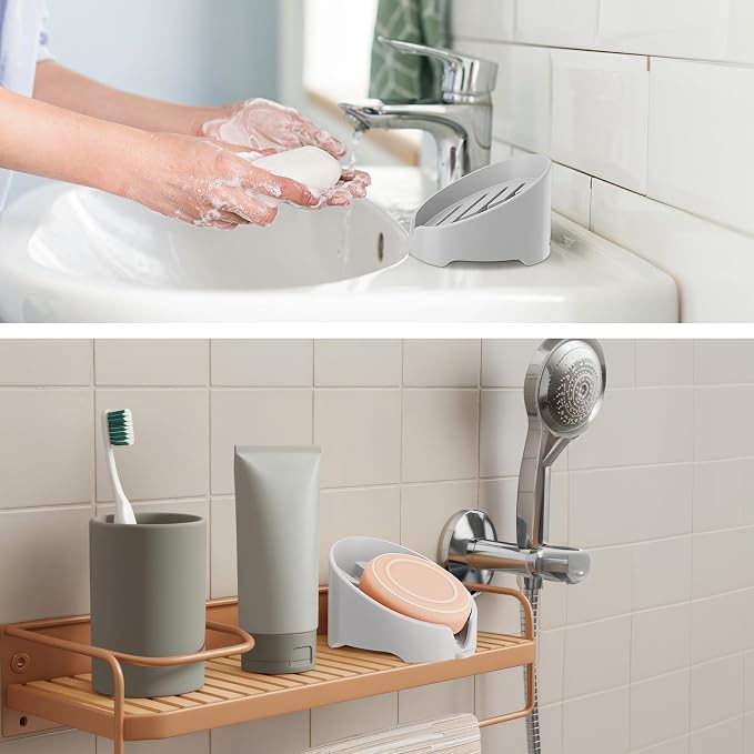 NiHome Silicone Sponge Holder for Kitchen Sink, Fits Scrub Daddy Mommy | Self-Draining Dispenser Organizer Tray, Sink Caddy Countertop Fits Soaps, Scrubber, Dishwasher Safe, Includes Brush, Gray