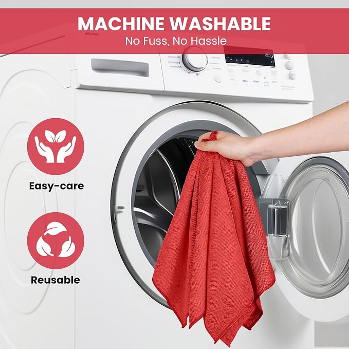 SIFANGKE Microfiber Cleaning Cloth, 12 Pack Red Cleaning Rags for Housekeeping, Reusable Microfiber Towels for Car, Kitchen, Bathroom and Household Cleaning Supplies, 11.8"X11.8"