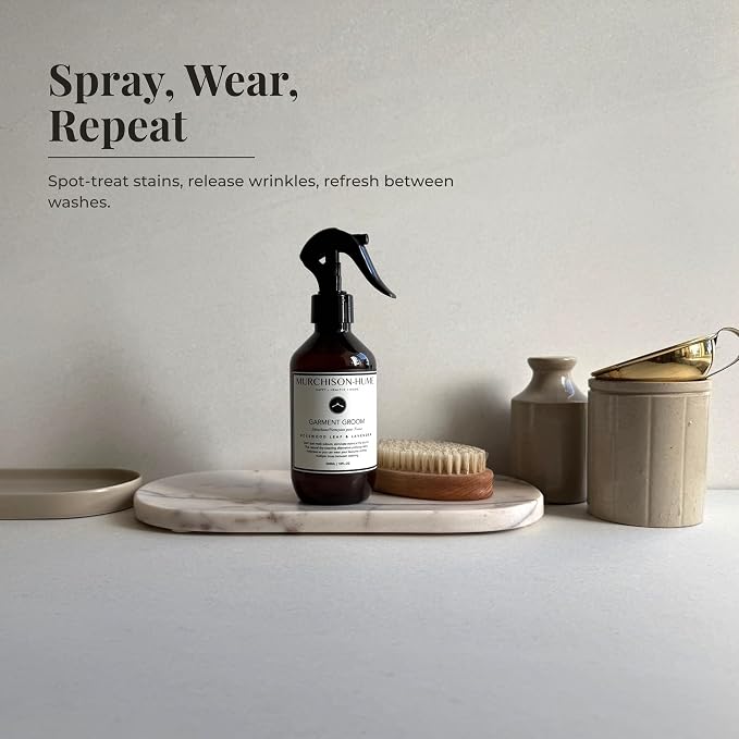 Murchison-Hume Garment Groom Fabric Spray & Stain Remover | Natural Dry-Cleaning Alternative | Odor Eliminator + Wrinkle Release | Refreshes Clothes Between Wears | Rosewood Leaf & Lavender|