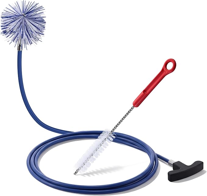 Dreyoo Pellet Stove Cleaning Brush Kit, 10 FT Flexible Steel Rod with 4" Brush Head, T Handle, Multi Purpose Flue Detail Cleaner, Nylon Stove Flue Pipe Kit for Pellet Furnace Exhaust Pipes