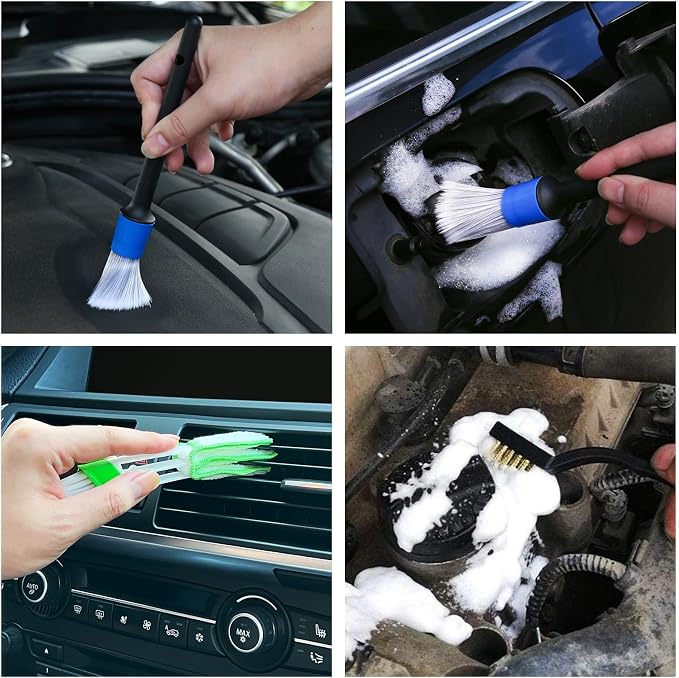 HMPLL 10pcs Car Detailing Kit, Premium Detailing Brush Set | Includes 5 Soft Car Detailing Brushes, 3 Wire Brush, 2 Air Vent Brush for Cleaning Car Interior and Exterior Detailing, Blue
