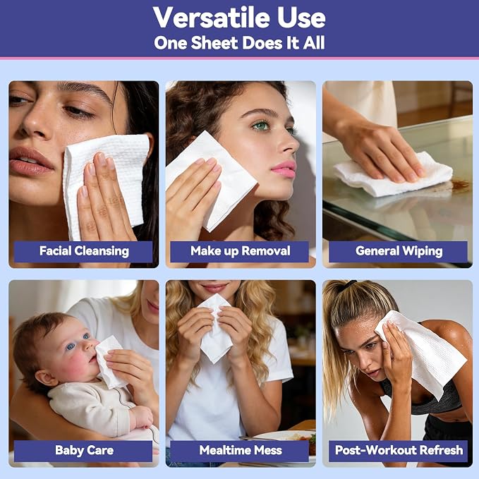 Large Disposable Face Towels 200 Count, 10"×12" Ultra Thick Premium Biodegradable Facial Towels, Makeup Remover Dry Wipes, Soft Face Towelettes for Sensitive Skin, Skincare and Women Cleaning