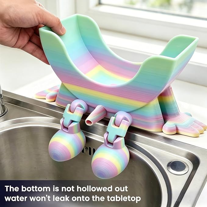 Creative Drainage Sponge Holder: Traceless Glue, 3D Printed Funny Kitchen Sink Holder, Keeps Sponge Dry – for Scrub Daddy (1, Gradient Random)