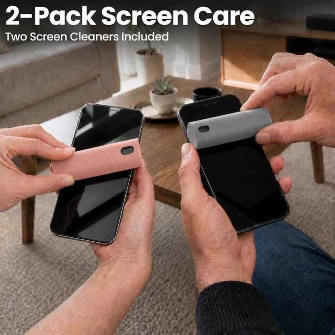 EVEO Car Screen Cleaner Spray and Wipe -2-in-1 iPad Accesories Laptop screen cleaner, New Car Essentials - Touchscreen Cleaner for tesla, Laptop, Computer, MacBook and More - 2 Pack (Grey & Rose Gold)