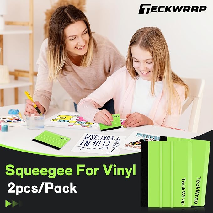 TECKWRAP 2 PCS Professional Felt Squeegee for Vinyl, No Scratch - Green | Scratch Resistant Squeegee for Decals, Inkjet Vinyl, Laminate & Wallpaper DIY Projects
