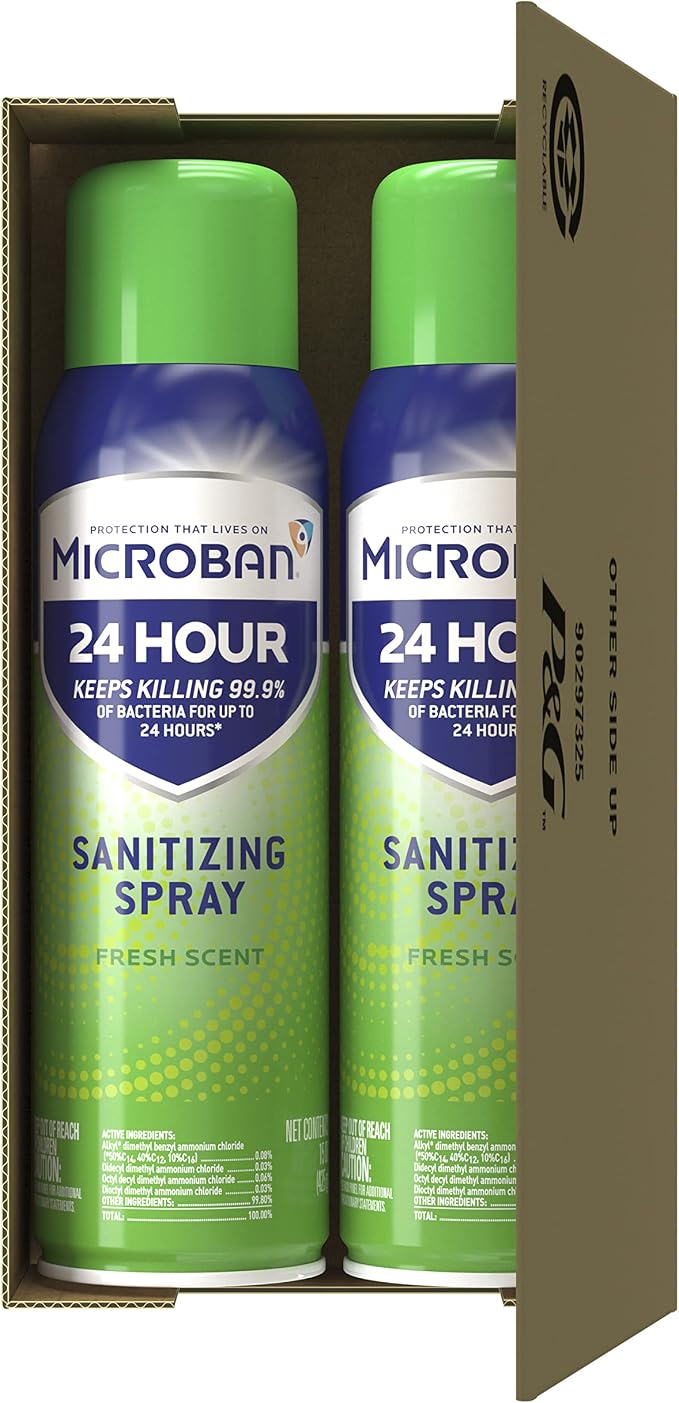 MICROBAN Disinfectant Spray, 24 Hour Sanitizing and Antibacterial Spray, Sanitizing Spray, Fresh Scent, 2 Count (15oz Each)